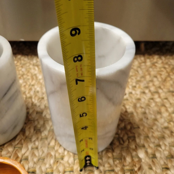 Genuine Marble Utensil Holder Crock Kitchen Modern Organic White Gray - Picture 6 of 6